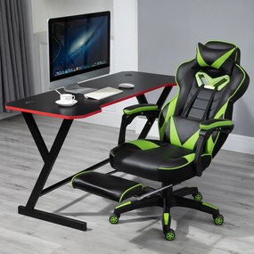 Cadeira de escritorio gaming ergonômica Altura Ajustável reclinável com apoio para pés Verde e Preto