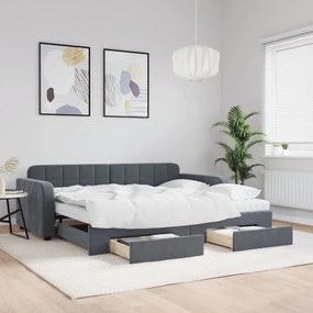 vidaXL Sofá-cama c/ gavetão e gavetas 90x190 cm veludo cinzento-escuro