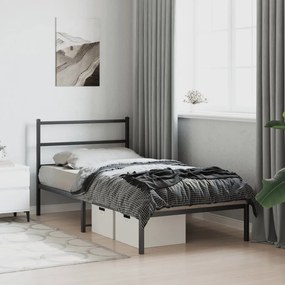 Estrutura de cama com cabeceira 100x190 cm metal preto
