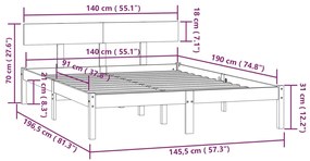 Estrutura de cama 140x190 cm pinho maciço branco