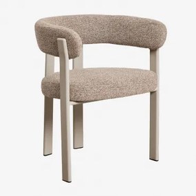 Cadeira De Jantar Com Braços Estofada E Em Ferro Jolie Castanho Moka & Bouclé Castanho Trigo - Sklum