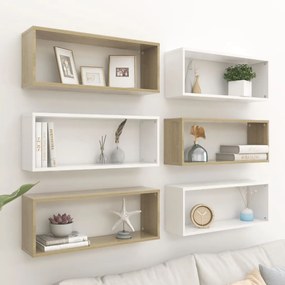 vidaXL Prateleiras parede cúbicas 6 pcs branco e carvalho sonoma