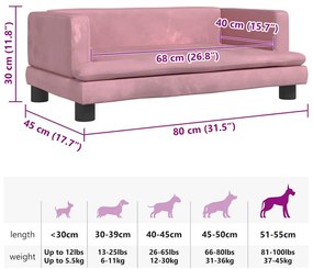 Cama para cães 80x45x30 cm veludo rosa