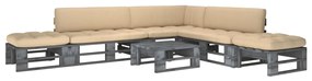 vidaXL 6 pcs conj. lounge paletes c/ almofadões pinho impregnado cinza