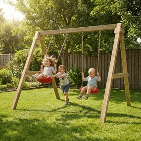 Baloiço Duplo Crianças Exterior Madeira Max-Play Swing 198 x 217 x 202cm