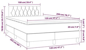 Cama box spring c/ colchão/LED 120x200cm tecido castanho-escuro