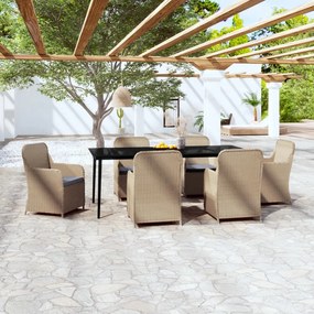 vidaXL 7 pcs conjunto de jantar para jardim com almofadões castanho