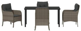 Conjunto de Jantar de Jardim 5 Peças com Almofadas Cinza Rattan Poliés