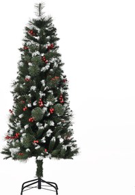 HOMCOM Árvore de Natal Artificial 150cm Ignífugo com 360 Ramos 38 Bagas Folhas de PVC Base Dobrável e Suporte Metálico Verde | Aosom Portugal