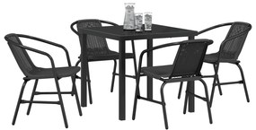 Conjunto de Jantar de Jardim 5 Peças Preto Poli Rattan