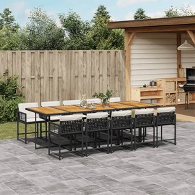 vidaXL 11 pcs conjunto de jantar p/ jardim c/ almofadões vime PE preto