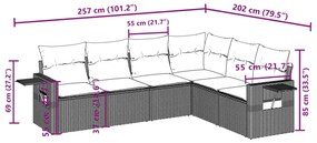 6 pcs conjunto de sofás p/ jardim com almofadões vime PE bege