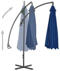 Guarda-sol de jardim cantilever c/ poste de aço 250x250 cm azul