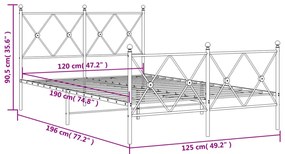 Estrutura de cama com cabeceira e pés 120x190 cm metal branco