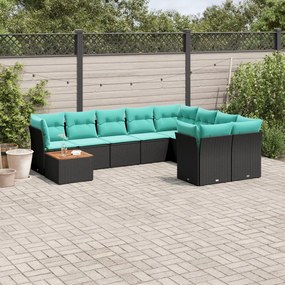 vidaXL 10 pcs conjunto de sofás p/ jardim c/ almofadões vime PE preto