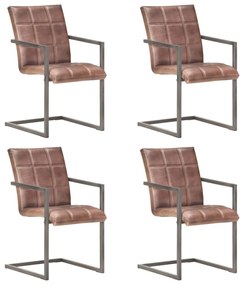 Cadeiras jantar cantilever 4 pcs couro genuíno castanho velho