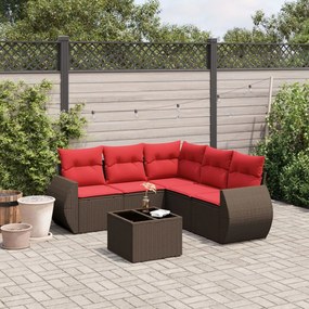 vidaXL 6 pcs conjunto de sofás jardim c/ almofadões vime PE castanho