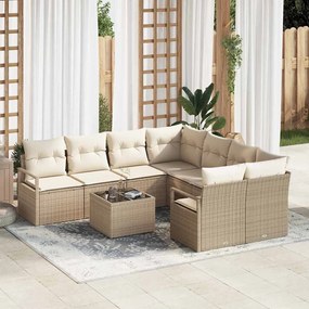 Conjunto de Sofá de Jardim com 9 Peças e Almofadas Bege Polyrattan