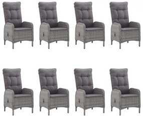 9 pcs conjunto de jantar para jardim vime PE e vidro cinzento