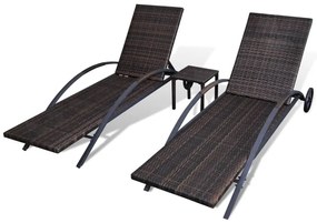 Espreguiçadeiras com mesa vime PE castanho