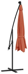 Guarda-sol de jardim cantilever c/ luzes LED 350 cm terracotta