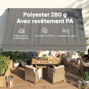 Toldo manual 3,5 x 3 m, cobertura retrátil com inclinação ajustável, manivela, proteção UV e resistente à água, cinzento