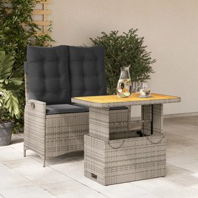 vidaXL 2 pcs conjunto de jantar p/ jardim c/ almofadões vime PE cinza