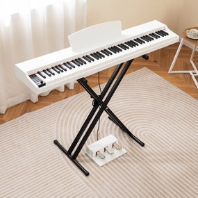 Piano digital de 88 teclas tamanho real com teclas semi-contrapesadas, altifalantes duplos, modo de teclado duplo e 3 pedais, suporte ajustável para p
