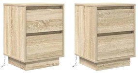 Mesas cabeceira c/ luzes LED 2 pcs 38x34x50cm carvalho sonoma