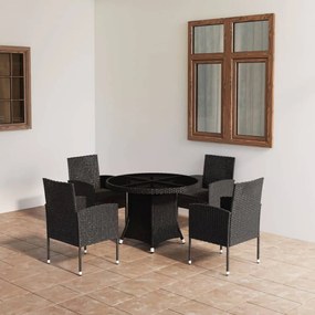 vidaXL 5 pcs conjunto de jantar para jardim vime PE preto