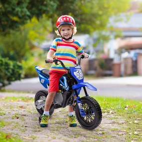 Moto elétrica para crianças, moto de motocross para crianças dos 3 aos 6 anos, 2 motores, 12 V, velocidade máxima de 5 km/h, 107 x 56 x 70 cm, azul