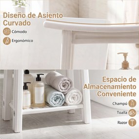 Banco de Duche de Canto, 56 x 31,5 x 45 cm, Prateleira Inferior, Branco