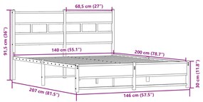 Estrutura de cama sem colchão 140x200 cm metal carvalho sonoma