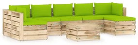 8 pcs conj. lounge jardim c/ almofadões madeira impreg. verde