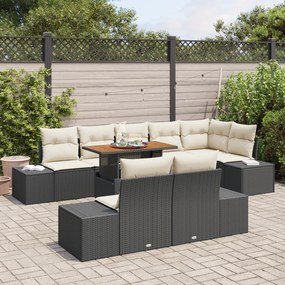 Conjunto de Sofá de Jardim com Almofadas Negras de Vime Poli