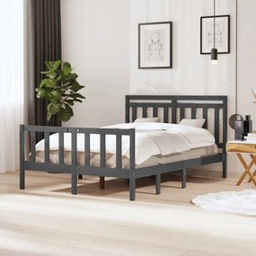 Estrutura de cama dupla 135x190 cm madeira maciça cinzento