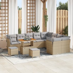 Conjunto de Sofás de Jardim de 12 Peças com Almofadas Bege de Rattan P