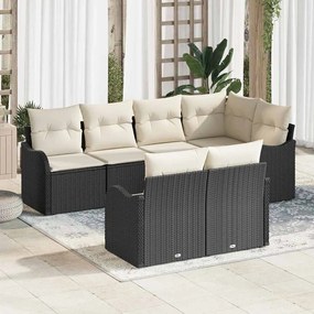 Conjunto de Sofá de 7 Peças para Jardim com Almofadas Preto Vime PE