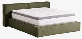 Cama Com Baú Articulado Estofada Lunari Tecido Verde Exército & 160 X 200 Cm & 160 X 200 Cm - Janice - Sklum