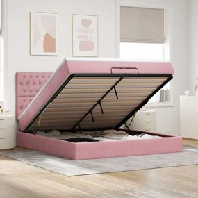 moldura de cama otomana vidaXL com colchão rosa 200x200cm Veludo