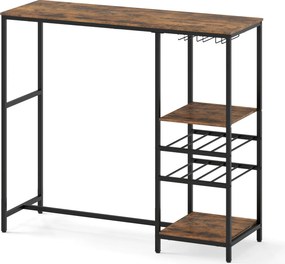 Mesa de cozinha, bar com compartimentos de arrumação e prateleiras para vinho e suportes para copos