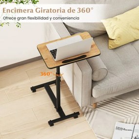 Mesa Auxiliar em Forma de C de Altura Ajustável com Tampo Inclinável Para Computador Giratória 360° para Espaços Pequenos Castanho