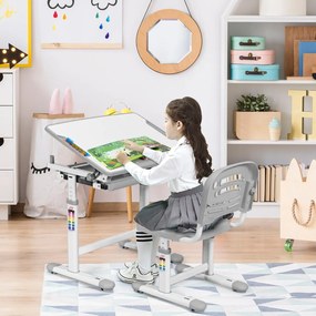 Secretária infantil com cadeira de leitura para crianças com altura ajustável e ângulo e gaveta 66 x 47 x (54 - 76) cm Cinzento