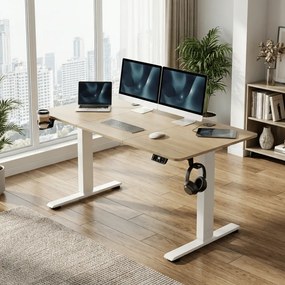 Secretária elétrica com altura ajustável 120x60x72-117 cm Bege