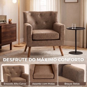 Cadeirão Relax Individual em PU com Almofada de Assento com Molas, Encosto Acolchoado e Pés de Madeira 72x76x80 cm Castanho