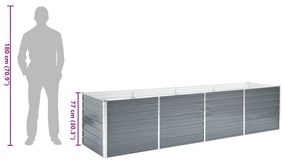 Canteiro elevado de jardim aço galvanizado 320x80x77cm cinzento