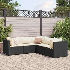 vidaXL 5 pcs conjunto lounge de jardim c/ almofadões vime PE preto