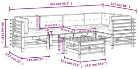 6 pcs conj. lounge jardim c/ almofadões madeira douglas maciça