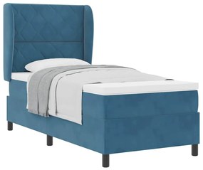 Cama Box com Colchão Azul Escuro 100 x 200 cm em Veludo