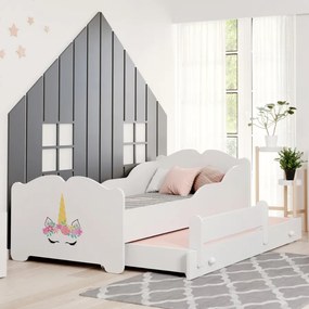 Cama dupla infantil ANNA 160x80 branca - unicórnio - colchão e estrado incluído